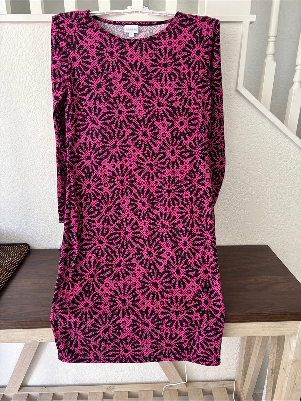 LuLaRoe Black & Hot Pink Long-Sleeve Patterned Dress